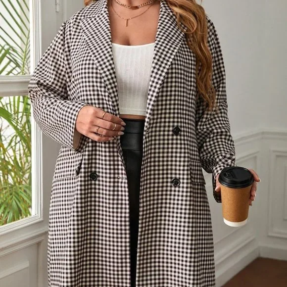 BLACK GINGHAM PRINT BLAZER CHIC CLASSY BUSINESS CASUAL STREETWEAR - Picture 8 of 12